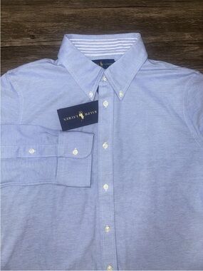 Ralph Lauren Light Blue Knit Oxford Button-Down Shirt - Medium
